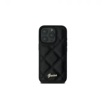 Guess GUHCP16SPSQSQSK iPhone 16 6.1 Hardcase Quilted Metal Logo fekete