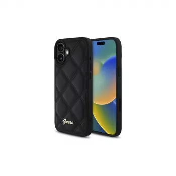 Guess Quilted Metal Logo merev tok Apple iPhone 16 Plus 6,7 inch - fekete