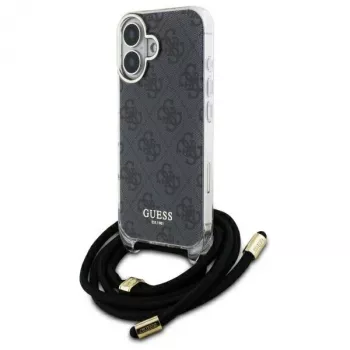 Guess GUHCP16SHC4SEK iPhone 16 6,1 inch fekete Hardcase Crossbody zsinór 4G Print