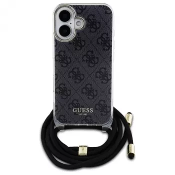 Guess GUHCP16SHC4SEK iPhone 16 6,1 inch fekete Hardcase Crossbody zsinór 4G Print