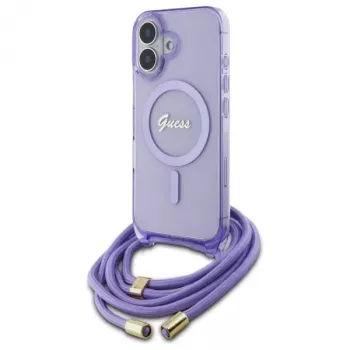 Guess GUHMP16SHCTSGNSU iPhone 16 6,1 inch lila merev tok Crossbody Cord Script MagSafe