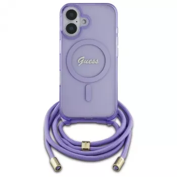 Guess GUHMP16SHCTSGNSU iPhone 16 6,1 inch lila merev tok Crossbody Cord Script MagSafe