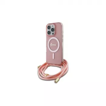 Guess GUHMP16XHCTSGNSP iPhone 16 Pro Max 6,9 inch rózsaszín merev tok Crossbody Cord Script MagSafe