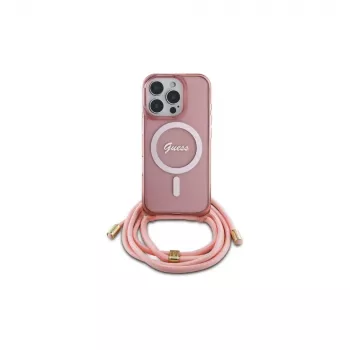 Guess GUHMP16XHCTSGNSP iPhone 16 Pro Max 6,9 inch rózsaszín merev tok Crossbody Cord Script MagSafe