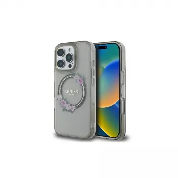 Guess GUHMP16LHFWFCK iPhone 16 Pro merev tok IML Flowers Wreath MagSafe fekete