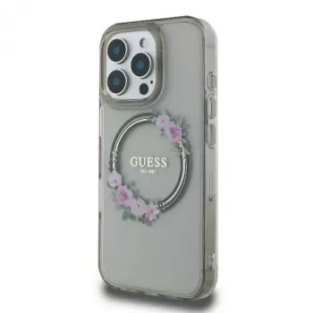Guess GUHMP16XHFWFCK iPhone 16 Pro Max 6,9 inch fekete merev tok IML Flowers Wreath MagSafe
