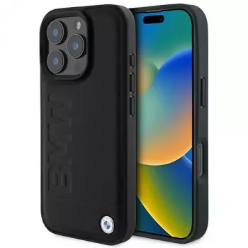 BMW Hot Stamp Leather merev tok iPhone 16 Pro 6,3 inch fekete