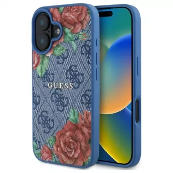 Guess GUHMP16SP4ROPEMCB iPhone 16 6,1 inch kék merev tok 4G Flowers Print MagSafe