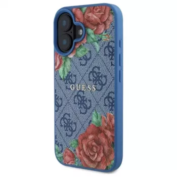 Guess GUHMP16SP4ROPEMCB iPhone 16 6,1 inch kék merev tok 4G Flowers Print MagSafe