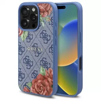 Guess GUHMP16LP4ROPEMCB iPhone 16 Pro 6,3 inch kék merev tok 4G Flowers Print MagSafe