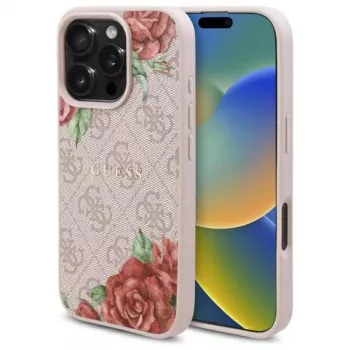 Guess GUHMP16LP4ROPEMCP merev tok iPhone 16 Pro 6,3 inch rózsaszín 4G Flowers Print MagSafe