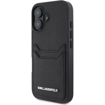 Karl Lagerfeld HC Grained PU Card Slot Metal Elongated tok iPhone 16, fekete