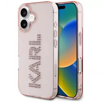 Karl Lagerfeld IML Rhinestones Logo hátlap iPhone 16, rózsaszín