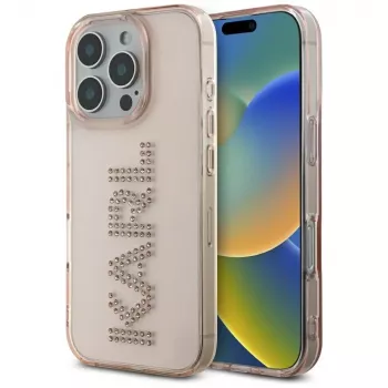 KARL LAGERFELD IML Rhinestones Logo tok iPhone 16 Pro Max rózsaszín
