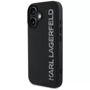 KARL LAGERFELD HC 3D Rubber Elongated Glitter tok iPhone 16, fekete
