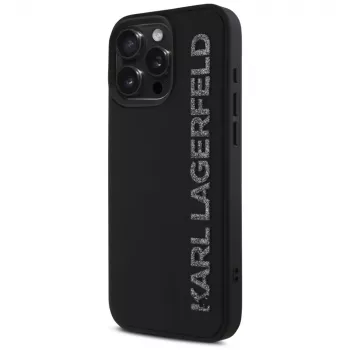 KARL LAGERFELD HC 3D Rubber Elongated Glitter tok Apple iPhone 16 Pro, fekete