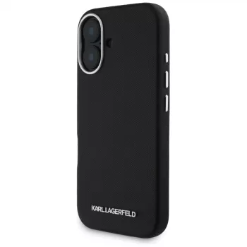 Karl Lagerfeld Saffiano FullWrapped Elongated Metal Logo MagSafe tok iPhone 16 fekete