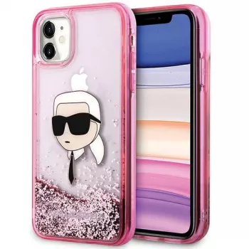 Karl Lagerfeld KLHCN61LNKHCP merev tok iPhone 11/XR készülékhez, rózsaszín, Glitter Karl Head