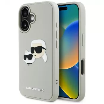 KARL LAGERFELD HC 3D gumi DoubleHeads tok Apple iPhone 16-hoz - bézs