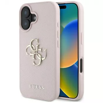 Guess Grained Big 4G Logo Small Classic Logo hátlap Apple iPhone 16-hoz - rózsaszín