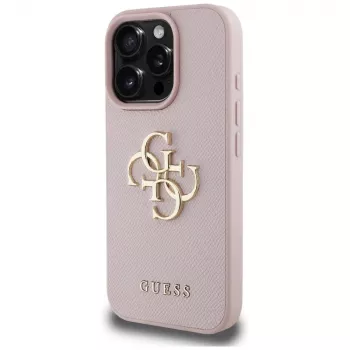 Guess Grained Big 4G Logo Small Classic Logo hátlap Apple iPhone 16 Pro-hoz (rózsaszín)