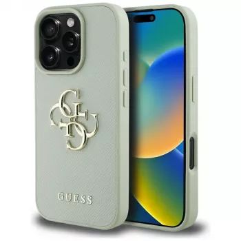 Guess Grained Big 4G Logo Small Classic Logo hátlap Apple iPhone 16 Pro Max-hez - zöld