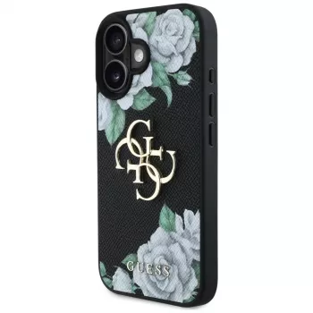 Guess Grained Roses Big 4G Logo tok Apple iPhone 16 készülékhez, fekete