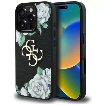 Guess Grained Roses Big 4G Logo tok Apple iPhone 16 Pro készülékhez, fekete