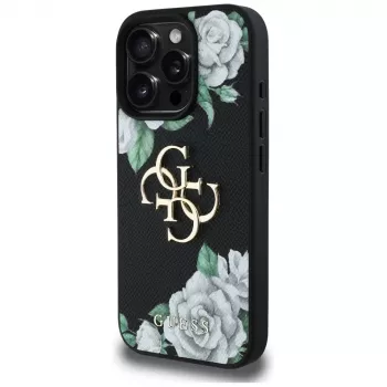 Guess Grained Roses Big 4G Logo tok Apple iPhone 16 Pro készülékhez, fekete