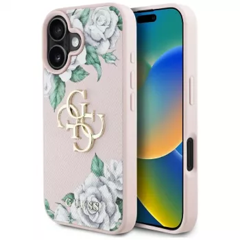 Guess Grained Roses Big 4G Logo tok Apple iPhone 16 készülékhez - rózsaszín