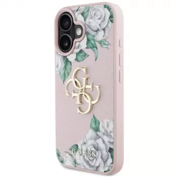 Guess Grained Roses Big 4G Logo tok Apple iPhone 16 készülékhez - rózsaszín