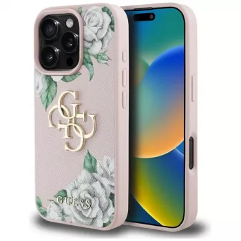 Guess Grained Roses Big 4G Logo tok Apple iPhone 16 Pro készülékhez, rózsaszín