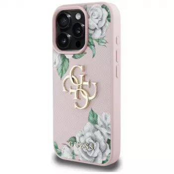 Guess Grained Roses Big 4G Logo tok iPhone 16 Pro Max készülékhez - rózsaszín