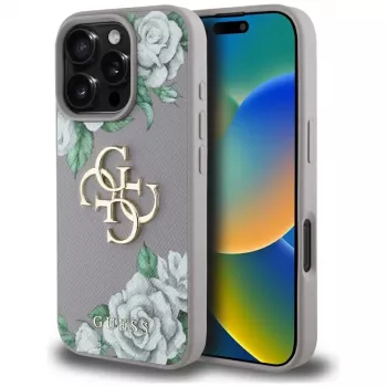 Guess Grained Roses Big 4G Logo hátlap Apple iPhone 16 Pro készülékhez - lila