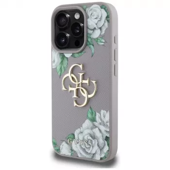 Guess Grained Roses Big 4G Logo hátlap Apple iPhone 16 Pro készülékhez - lila
