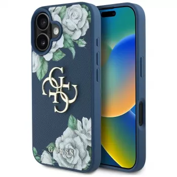Guess Grained Roses Big 4G Logo tok Apple iPhone 16 készülékhez - kék