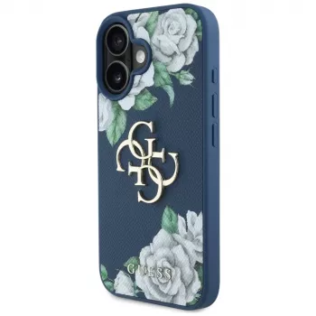 Guess Grained Roses Big 4G Logo tok Apple iPhone 16 készülékhez - kék