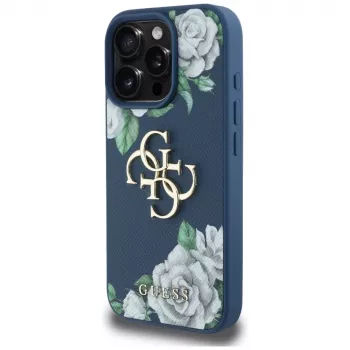 Guess Grained Roses Big 4G Logo telefontok iPhone 16 Pro Max készülékhez, kék