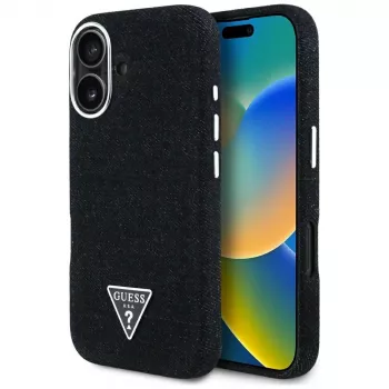 Guess Denim Triangle Logo MagSafe tok iPhone 16 készülékhez, fekete