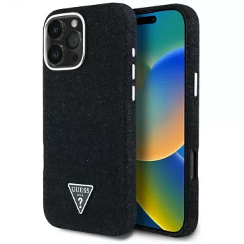 Guess Denim Triangle Logo MagSafe tok Apple iPhone 16 Pro Max készülékhez, fekete