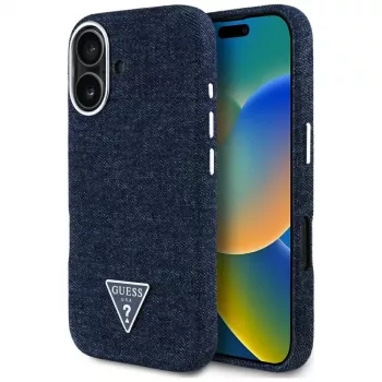 Guess Denim Triangle Logo MagSafe tok iPhone 16 készülékhez, kék