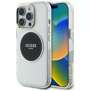 Guess IML Metal Colored Circle Classic Logo MagSafe tok iPhone 16 Pro készülékhez (fekete)