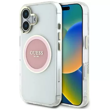 Guess IML Metal Colored Circle Classic Logo MagSafe tok iPhone 16 készülékhez (rózsaszín)