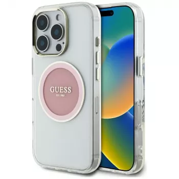 Guess IML Metal Colored Circle Classic Logo MagSafe tok iPhone 16 Pro Max készülékhez (rózsaszín)