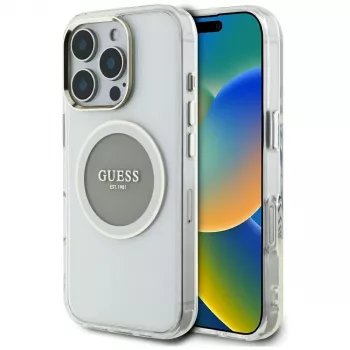 Guess IML Metal Colored Circle Classic Logo MagSafe tok iPhone 16 Pro készülékhez (szürke)