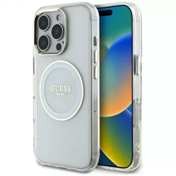 Guess IML Metal Colored Circle Classic Logo MagSafe tok iPhone 16 Pro Max készülékhez (fehér)