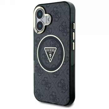 Guess IML Metal Glitter 4G Circle Triangle MagSafe tok Apple iPhone 16 készülékhez (fekete)