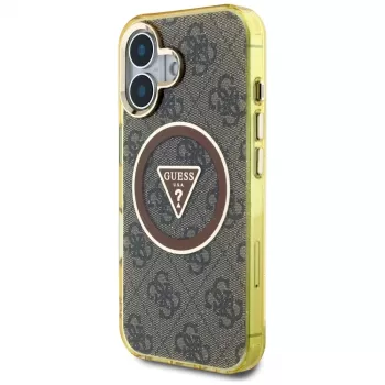 Guess IML Metal Glitter 4G Circle Triangle MagSafe tok iPhone 16 készülékhez (barna)