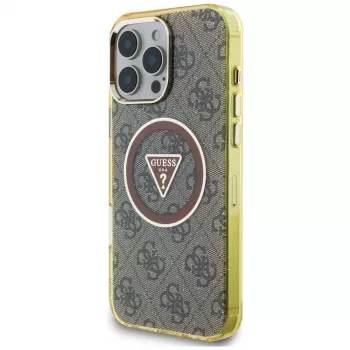 Guess IML Metal Glitter 4G Circle Triangle MagSafe tok iPhone 16 Pro Max készülékhez (barna)