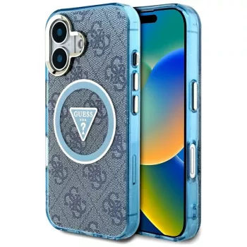 Guess IML Metal Glitter 4G Circle Triangle MagSafe tok iPhone 16 készülékhez (kék)